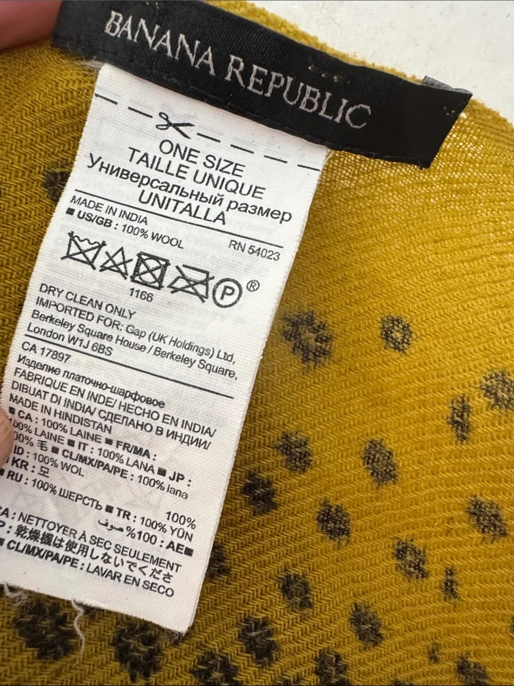 Banana Republic Mustard Floral Pattern wool Wrap Scarf, NWOT